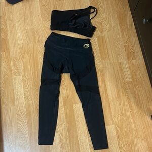 CycleBar Black Sports Bra and Leggings Set with Yellow Logo